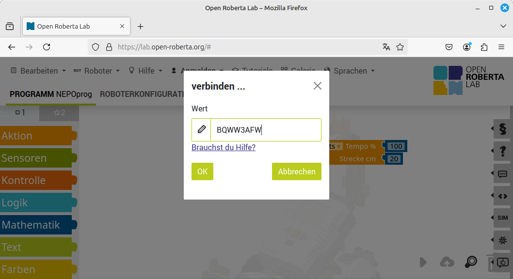Token im Browser eingeben